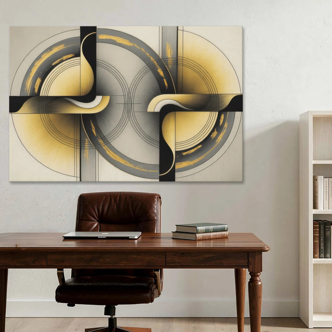 Sophisticated Harmony Yellow and Grey Abstract - Canvas Wall Art - Office - 60x40