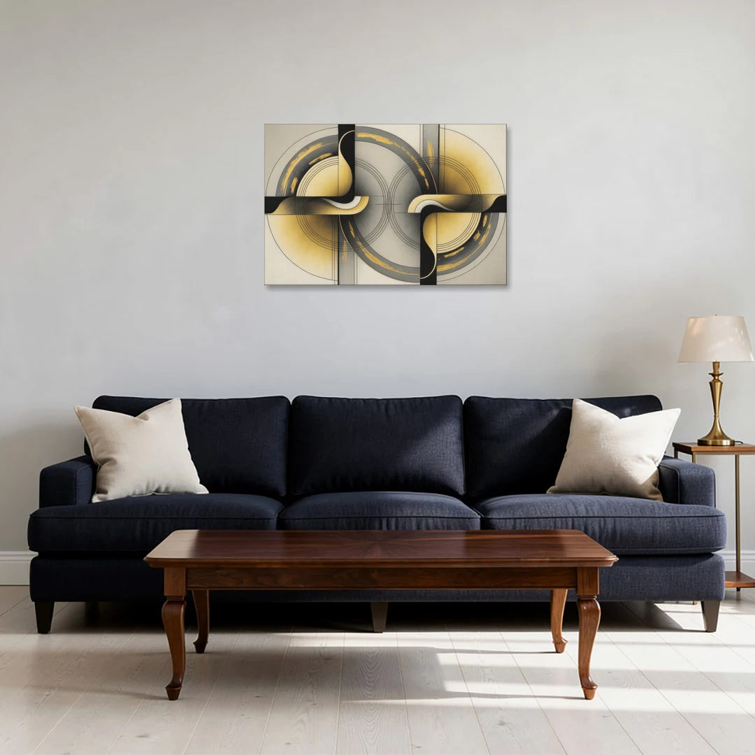 Sophisticated Harmony Yellow and Grey Abstract - Canvas Wall Art - Sofa - 30x20