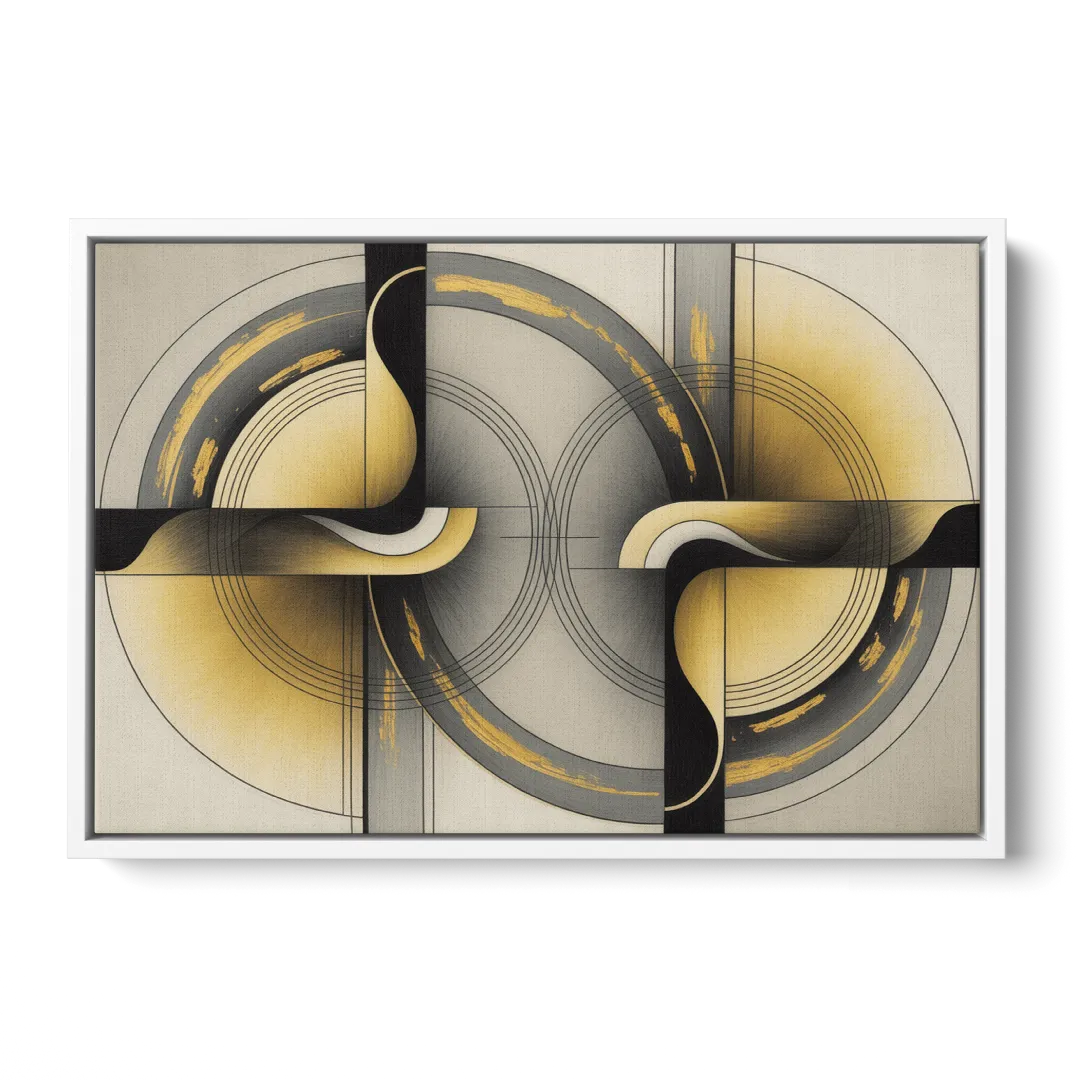 Sophisticated Harmony Yellow and Grey Abstract - White Frame Canvas