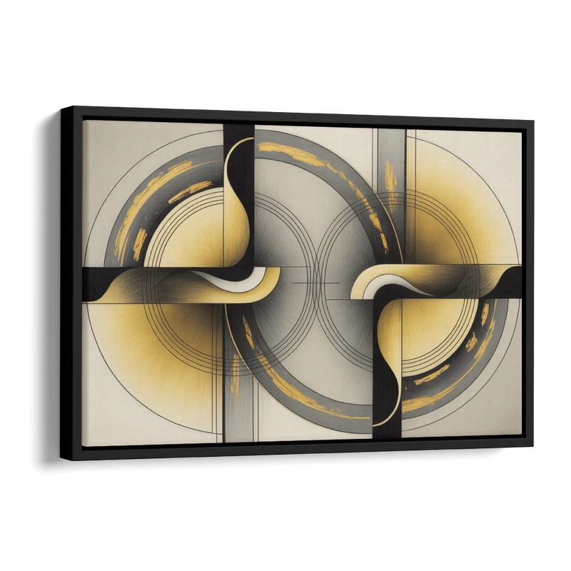 Sophisticated Harmony Yellow and Grey Abstract Side - Black Canvas Wall Art