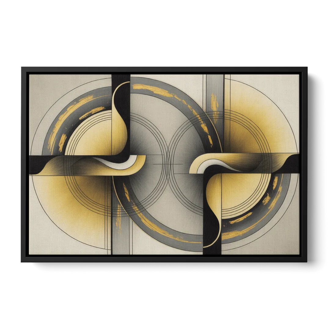 Sophisticated Harmony Yellow and Grey Abstract - Black Frame Canvas