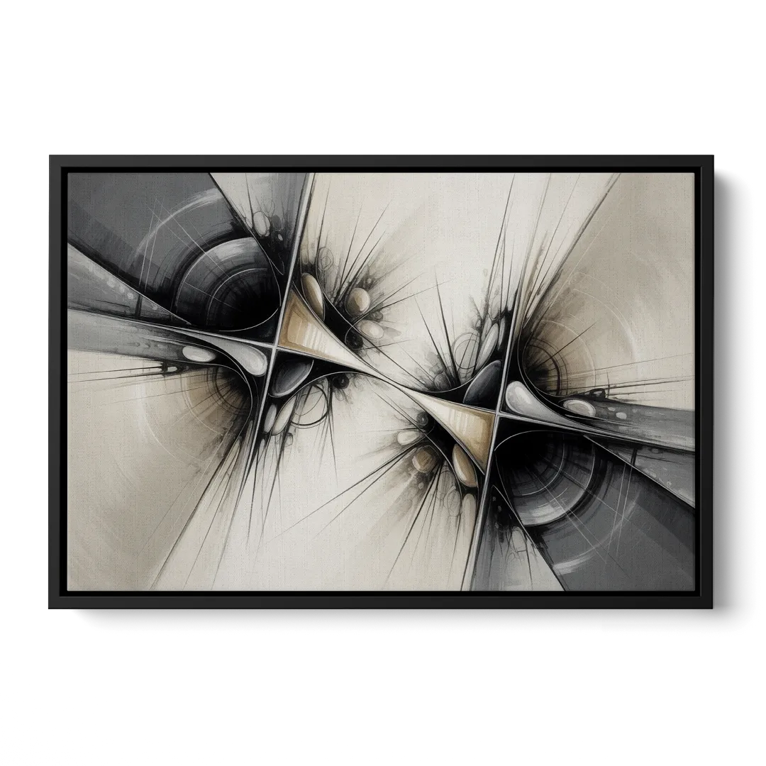 Sophisticated Interwoven Forms Black and White Abstract - Black Frame Canvas