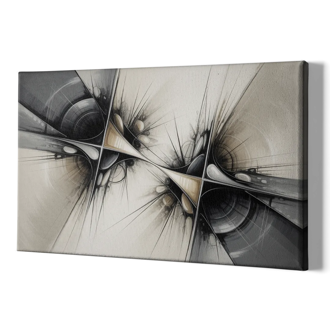 Sophisticated Interwoven Forms Black and White Abstract - Canvas Print Art Sides