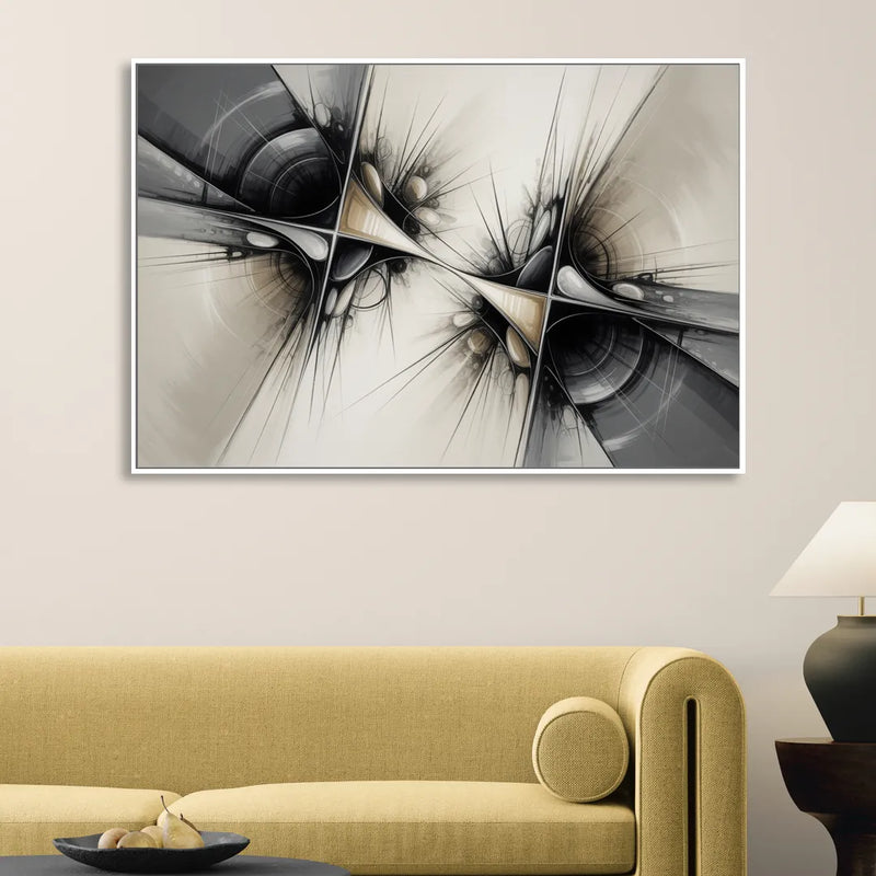 Sophisticated Interwoven Forms Black and White Abstract Living Room - White Canvas Wall Art