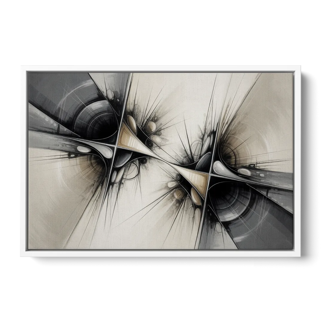 Sophisticated Interwoven Forms Black and White Abstract - White Frame Canvas