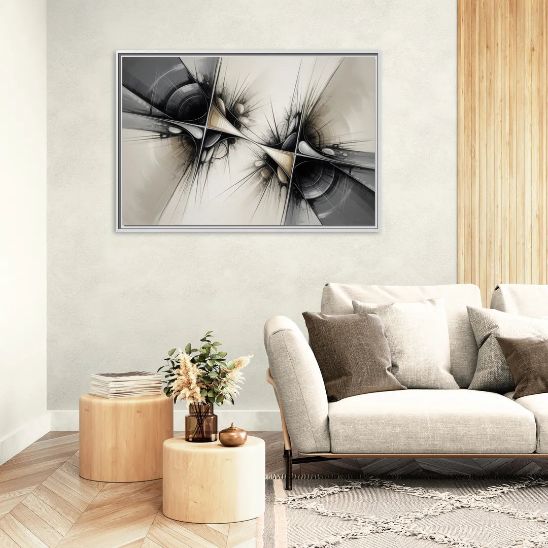 Sophisticated Interwoven Forms Black and White Abstract - Living Room White Frame Canvas