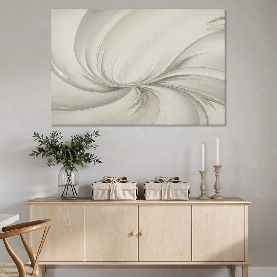 Sophisticated Swirling White Abstract - Canvas Wall Art - Coffee Table - 60x40