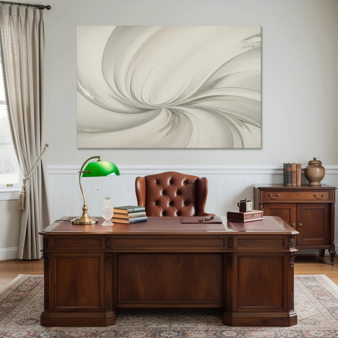 Sophisticated Swirling White Abstract - Canvas Wall Art - Office - 60x40