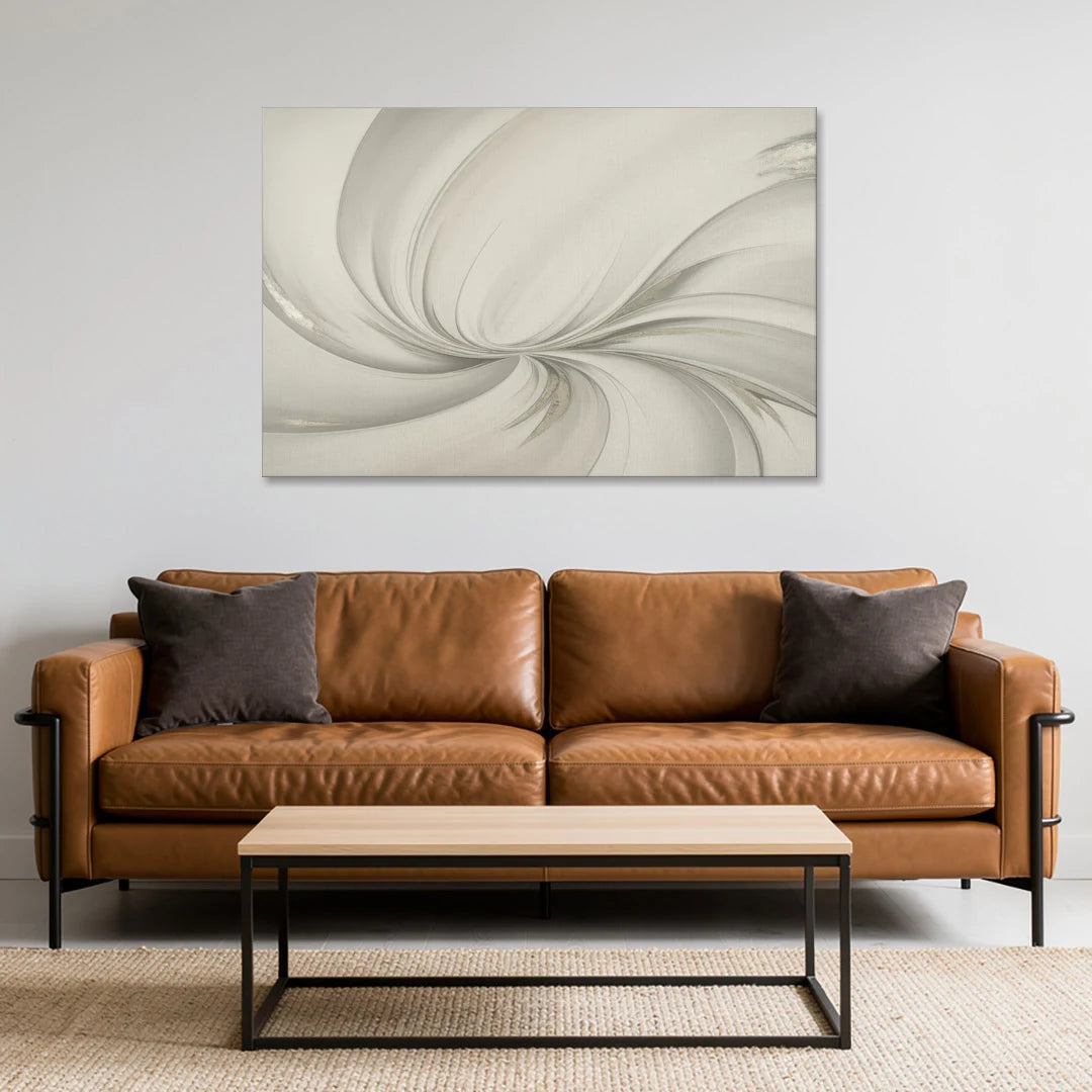 Sophisticated Swirling White Abstract - Canvas Wall Art - Sofa - 48x32