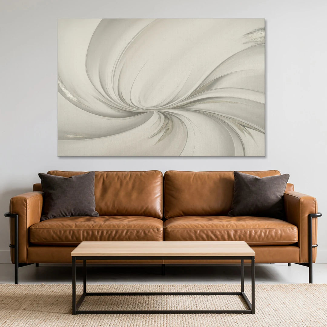 Sophisticated Swirling White Abstract - Canvas Wall Art - Sofa - 60x40