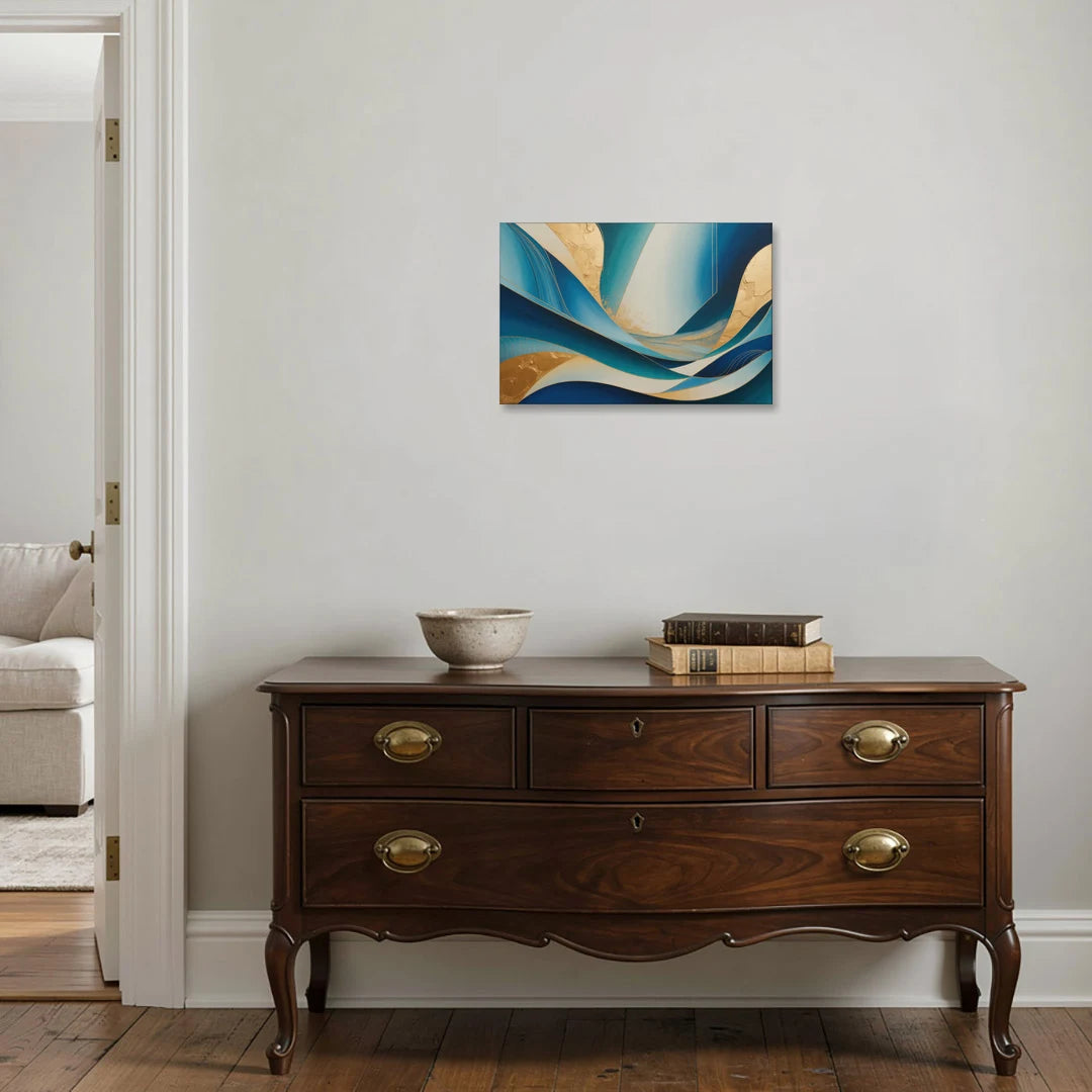 Sophisticated Tranquility Blue and Gold Abstract - Canvas Wall Art - Coffee Table - 24x16