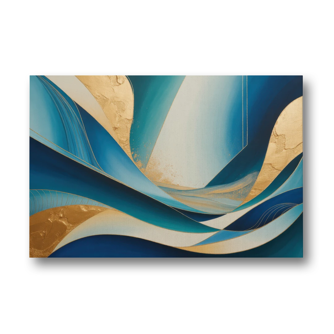 Sophisticated Tranquility Blue and Gold Abstract - Canvas Wall Art - Front