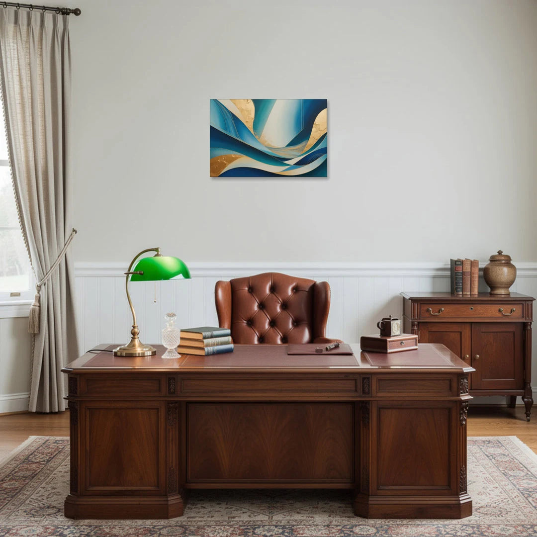 Sophisticated Tranquility Blue and Gold Abstract - Canvas Wall Art - Office - 24x16