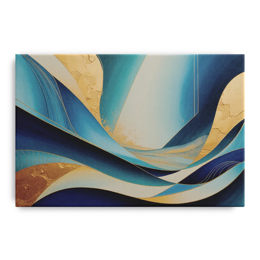 Sophisticated Tranquility Blue and Gold Abstract - Canvas Wall Art