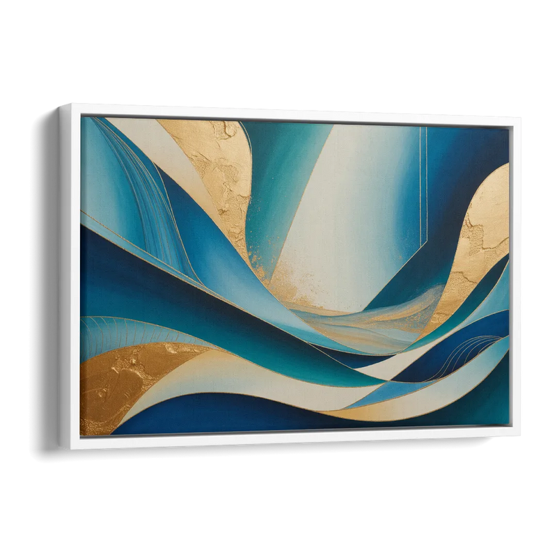 Sophisticated Tranquility Blue and Gold Abstract Side - White Canvas Wall Art