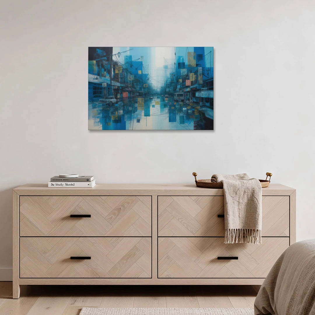 Sophisticated Urban Blue Abstract - Canvas Wall Art - Coffee Table - 36x24