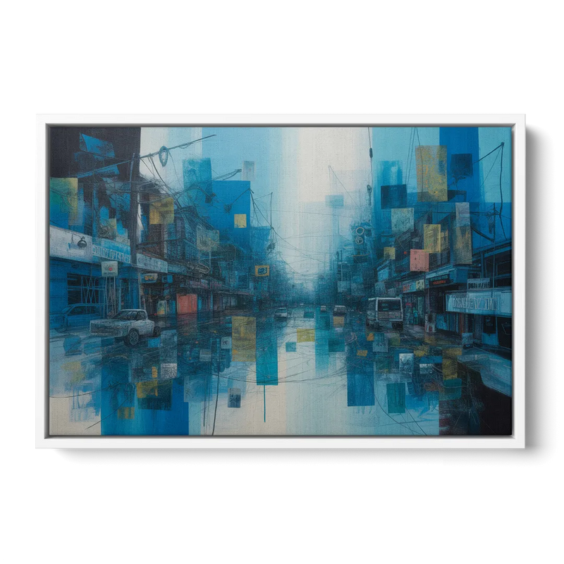 Sophisticated Urban Blue Abstract Front - White Canvas Wall Art