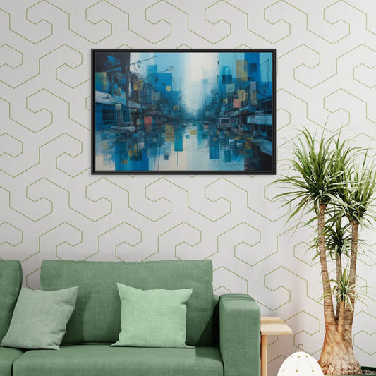 Sophisticated Urban Blue Abstract - Living Room Black Frame Canvas
