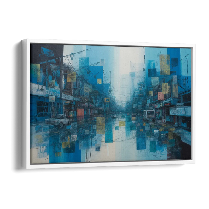 Sophisticated Urban Blue Abstract Side - White Canvas Wall Art