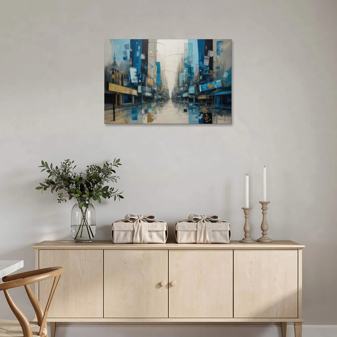 Sophisticated Urban Blue Gold Abstract - Canvas Wall Art - Coffee Table - 36x24
