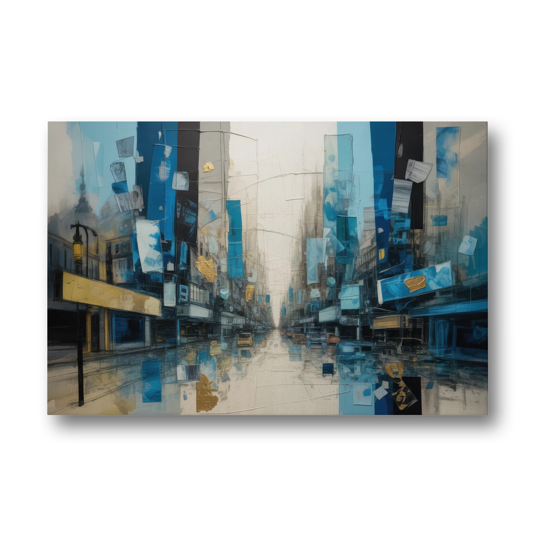 Sophisticated Urban Blue Gold Abstract - Canvas Wall Art - Front