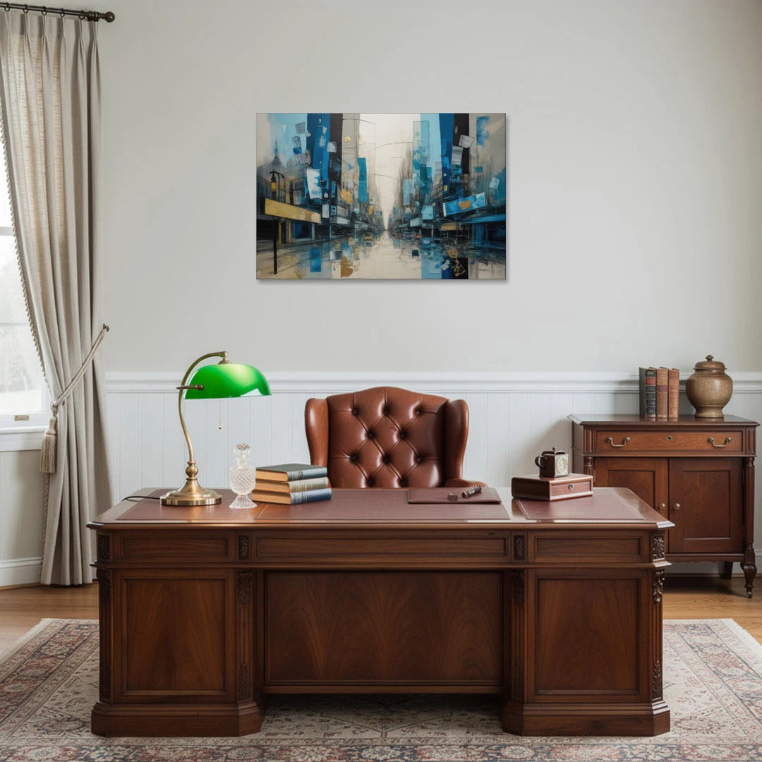 Sophisticated Urban Blue Gold Abstract - Canvas Wall Art - Office - 36x24