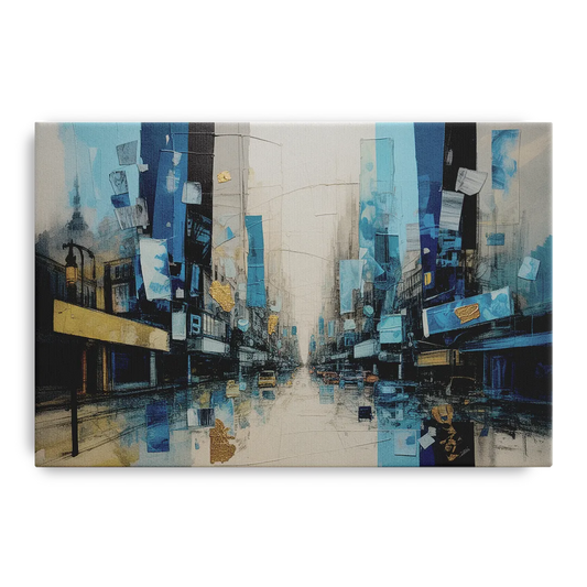 Sophisticated Urban Blue Gold Abstract - Canvas Wall Art