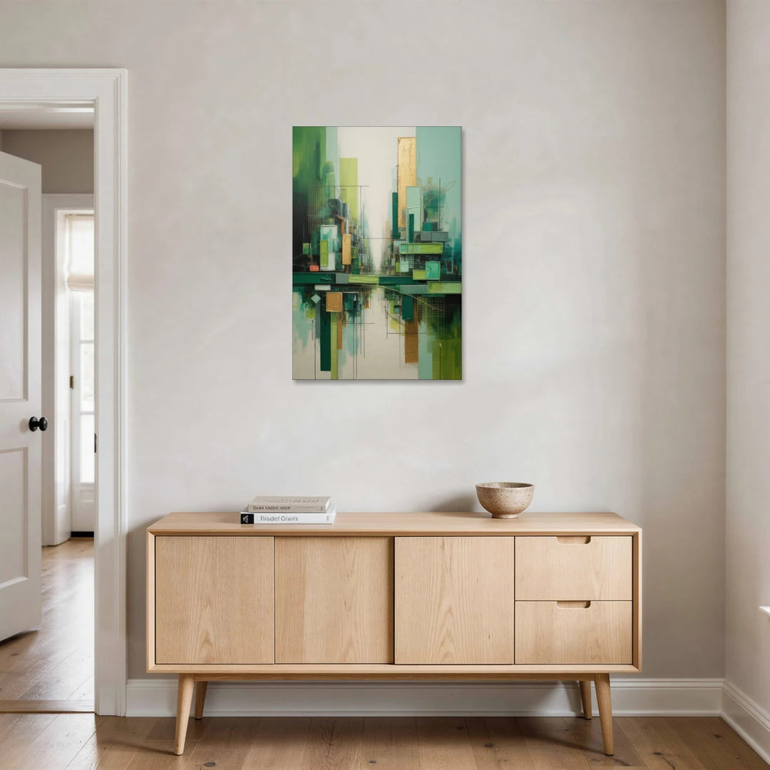 Sophisticated Urban Landscape Green Abstract - Canvas Wall Art - Coffee Table - 24x36