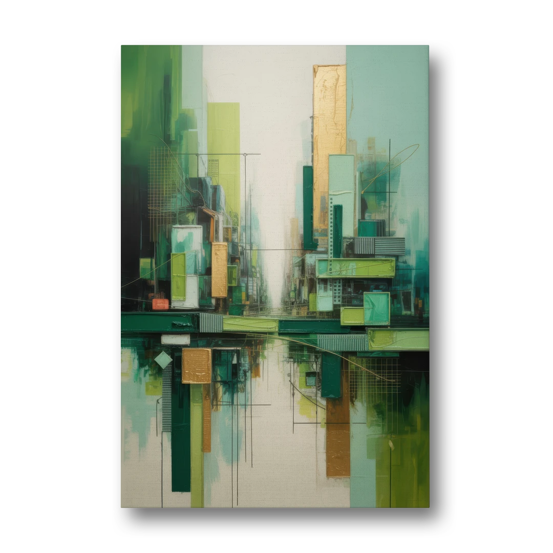 Sophisticated Urban Landscape Green Abstract - Canvas Wall Art - Front