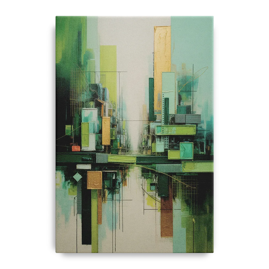 Sophisticated Urban Landscape Green Abstract - Canvas Wall Art