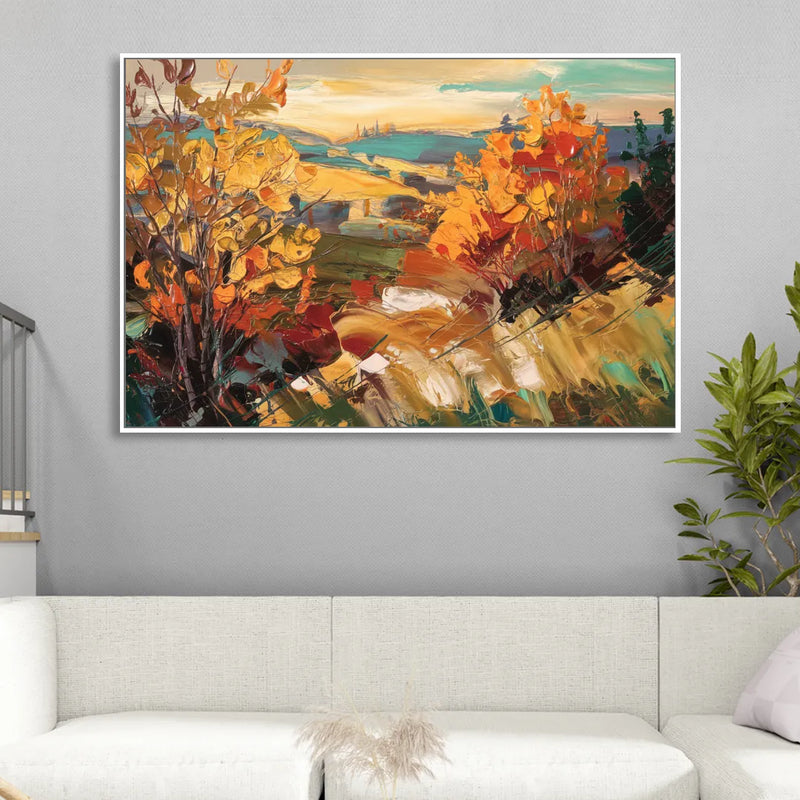 Spokane Autumn Colors Sitting Room - White Canvas Wall Art