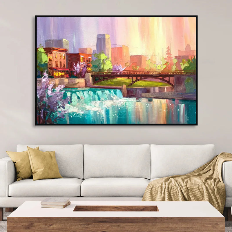 Spokane Downtown Charm Sitting Room - Black Canvas Wall Art