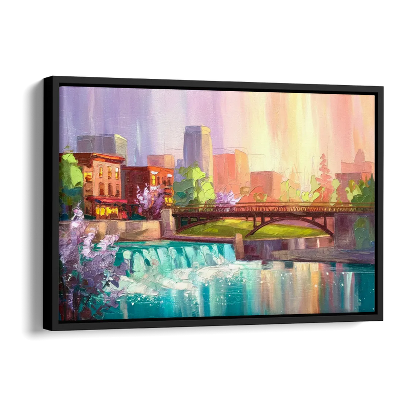 Spokane Downtown Charm Side - Black Canvas Wall Art