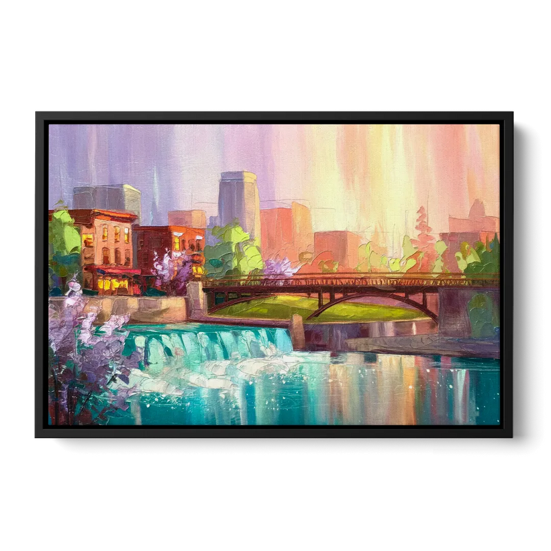 Spokane Downtown Charm Front - Black Canvas Wall Art