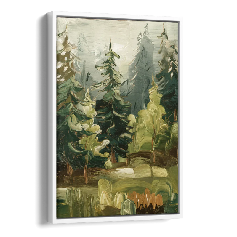 Spokane Evergreen Forests Side - White Canvas Wall Art