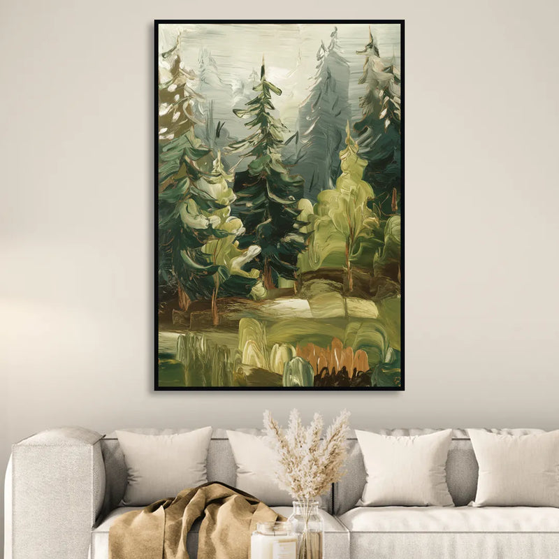 Spokane Evergreen Forests Sitting Room - Black Canvas Wall Art
