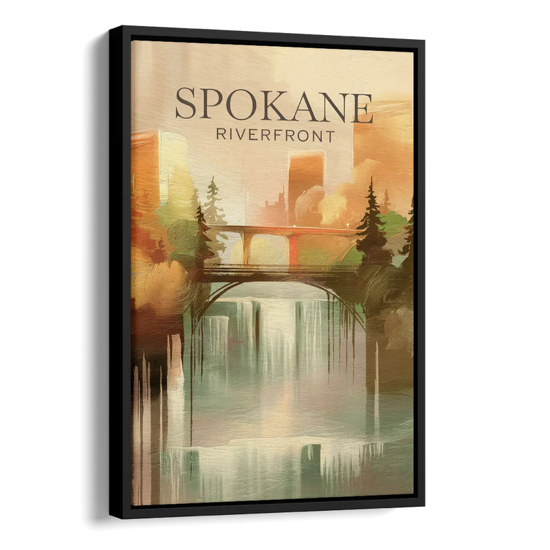 Spokane Riverfront Views Side - Black Canvas Wall Art