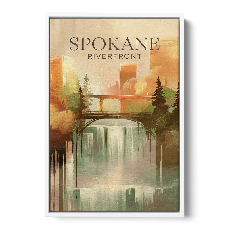 Spokane Riverfront Views Front - White Canvas Wall Art