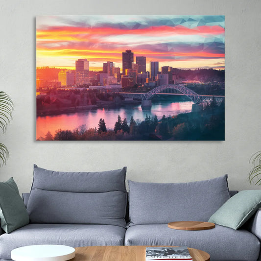 Spokane Skyline Sunset Living Room - Canvas Wall Art