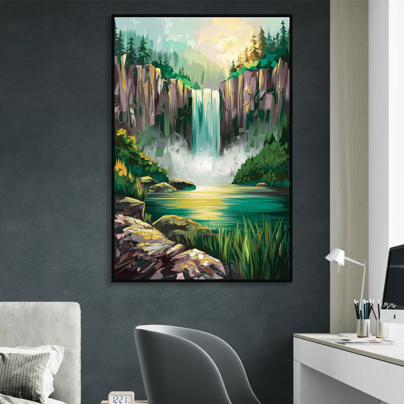 Spokane Waterfalls Scene Living Room - Black Canvas Wall Art