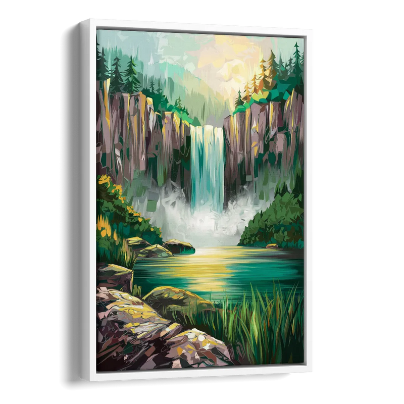 Spokane Waterfalls Scene Side - White Canvas Wall Art