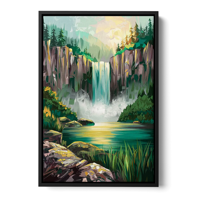Spokane Waterfalls Scene Front - Black Canvas Wall Art