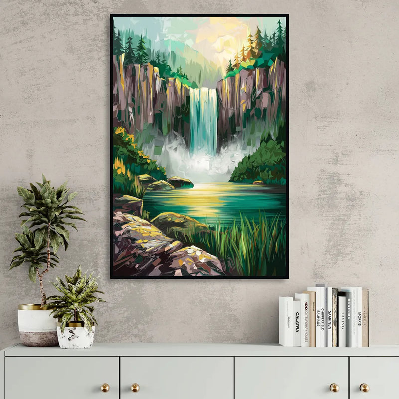 Spokane Waterfalls Scene Sitting Room - Black Canvas Wall Art