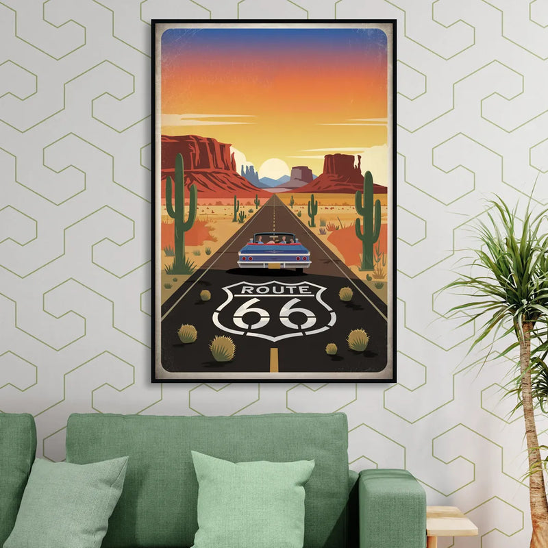 Springfield Route 66 Sitting Room - Black Canvas Wall Art