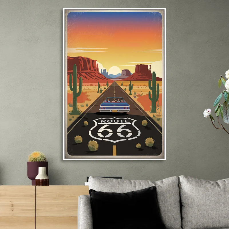 Springfield Route 66 Sitting Room - White Canvas Wall Art