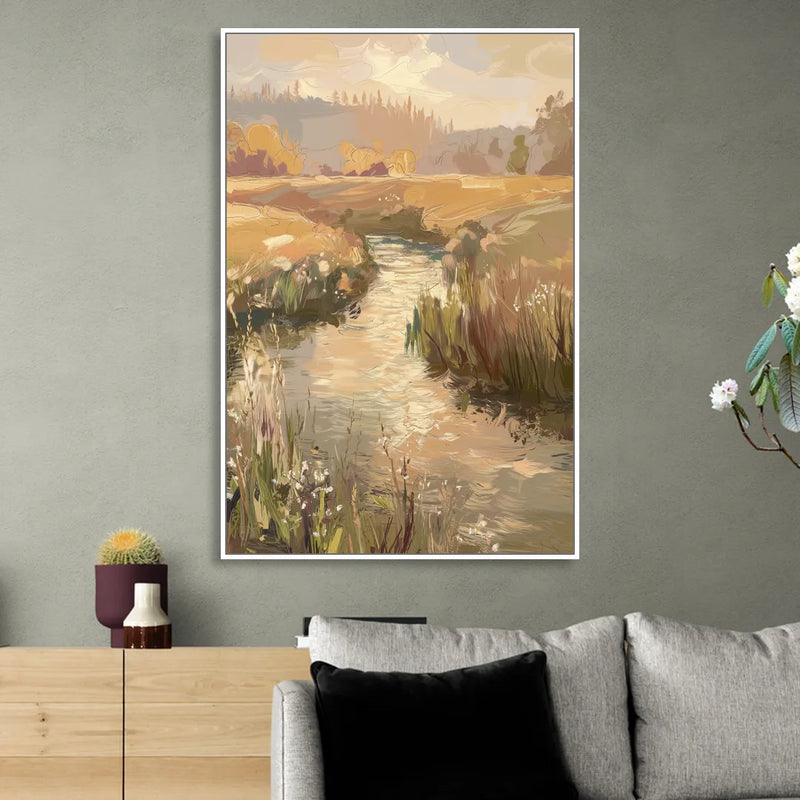 Springfield Scenic River View Living Room - White Canvas Wall Art