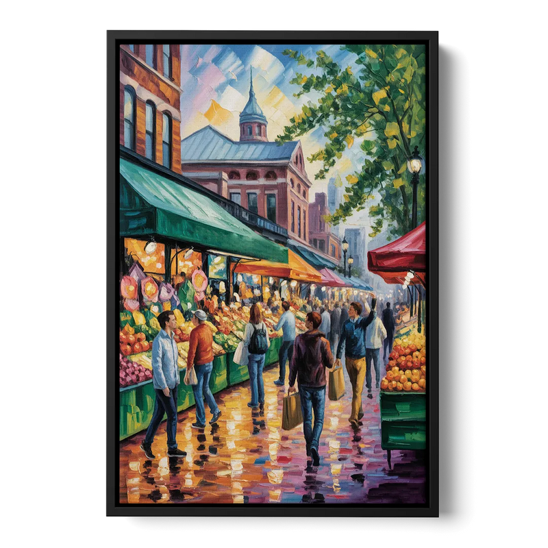 St Lawrence Market Scene Front - Black Canvas Wall Art