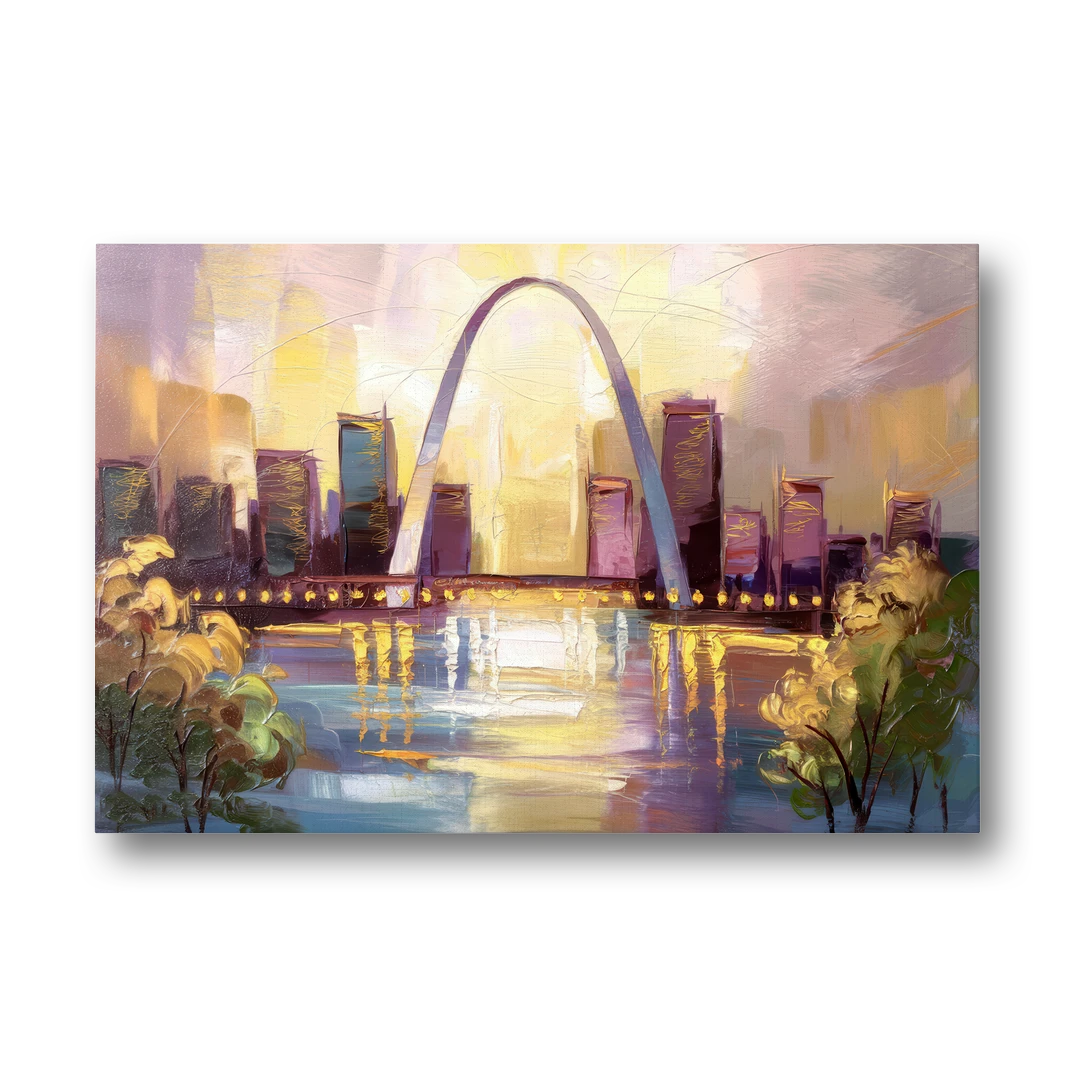 St. Louis Gateway Arch And City Lights - Canvas Wall Art - Front