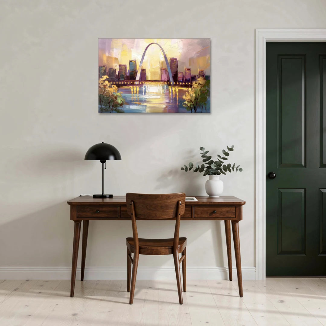 St. Louis Gateway Arch And City Lights - Canvas Wall Art - Office - 36x24