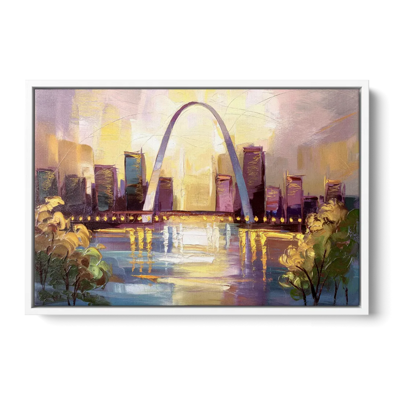 St. Louis Gateway Arch And City Lights Front - White Canvas Wall Art